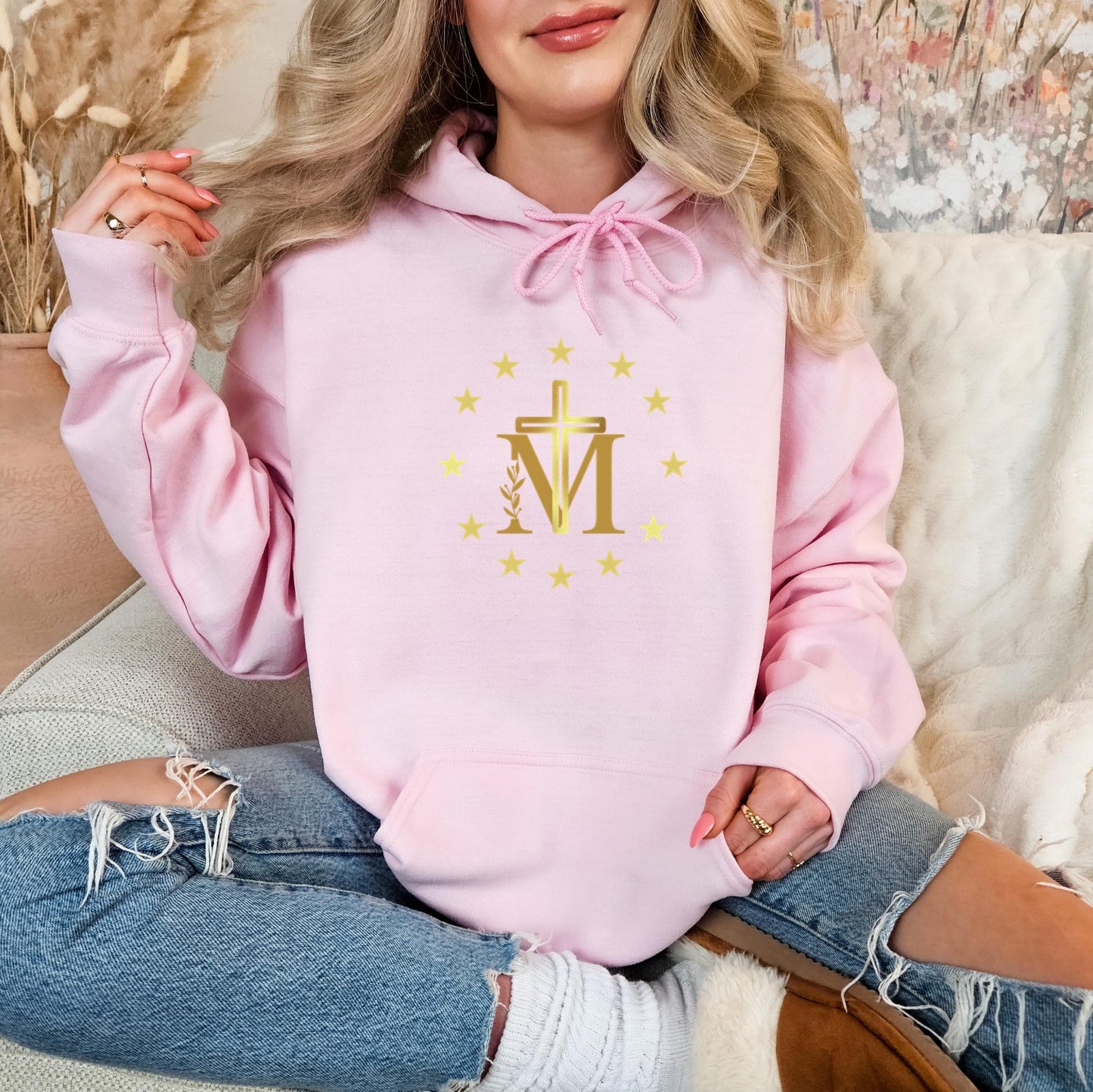 Marian Cross Hoodie, Blessed Virgin Mary Jumper - Unisex Sweatshirt, Catholic Sweatshirt, Religious Hoodie, Cozy Apparel, Catholic Gift