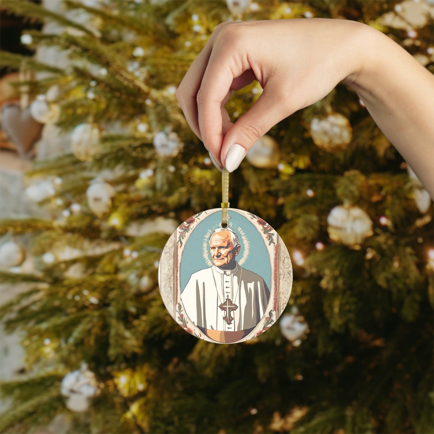 Saint John Paul II Glass Ornament, Catholic Christmas Ornaments, Catholic Gifts, Pope St JP2 Ornament
