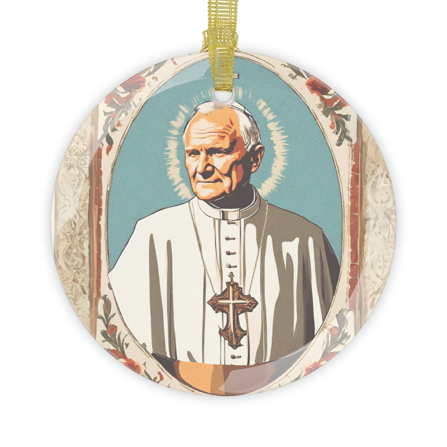 Saint John Paul II Glass Ornament, Catholic Christmas Ornaments, Catholic Gifts, Pope St JP2 Ornament