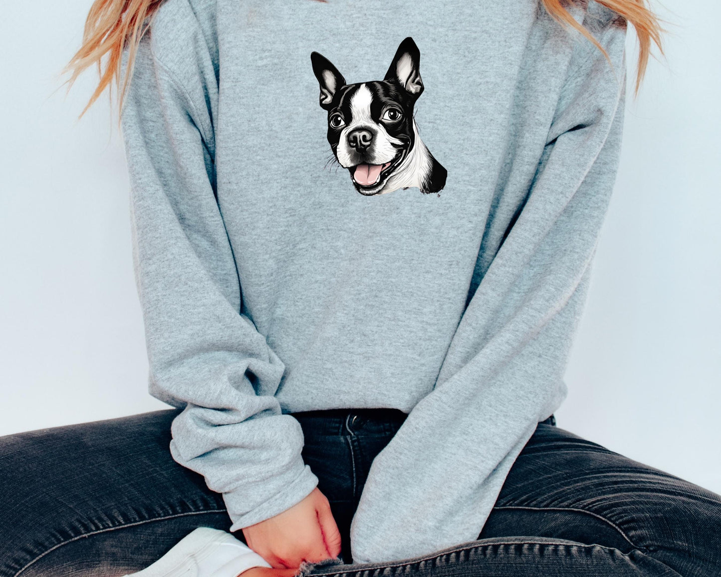 Boston Terrier Sweatshirt - Cute Dog Lover Crewneck Jumper, Pet Owner Gift, Animal Graphic Print, Cozy Pullover, Dog Mom Dad Apparel