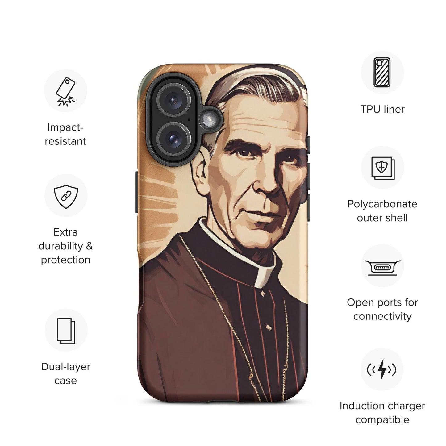 Bishop Fulton Sheen iPhone Case, Matte Tough Case for iPhone 14/15/16 All Models, Catholic Phone Case