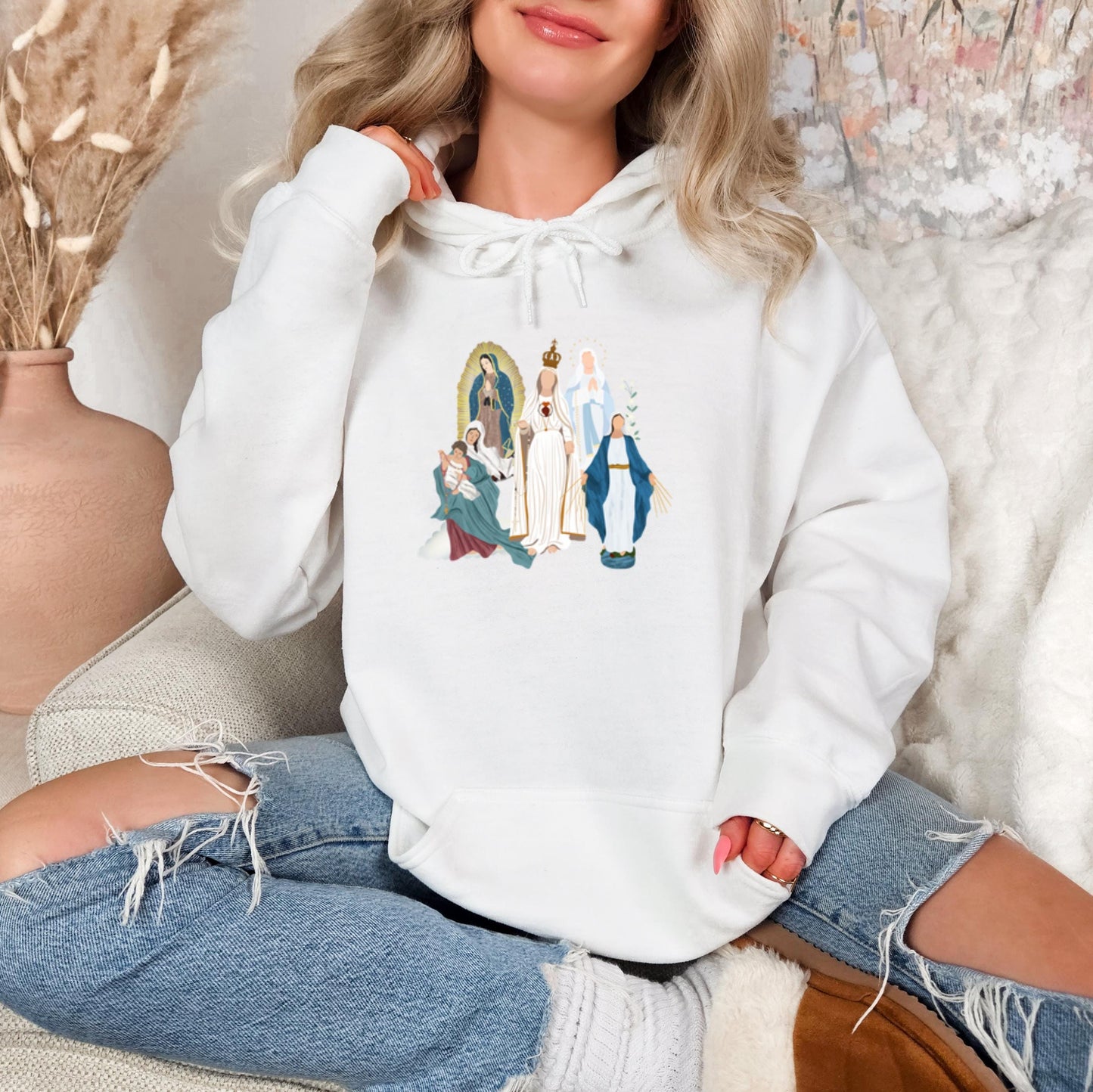 Blessed Virgin Mary Hooded Sweatshirt, Marian Medley Hoodie, Our Lady of Fatima Warm Top, Our Lady of Guadalupe Cozy Sweater, Catholic Gifts