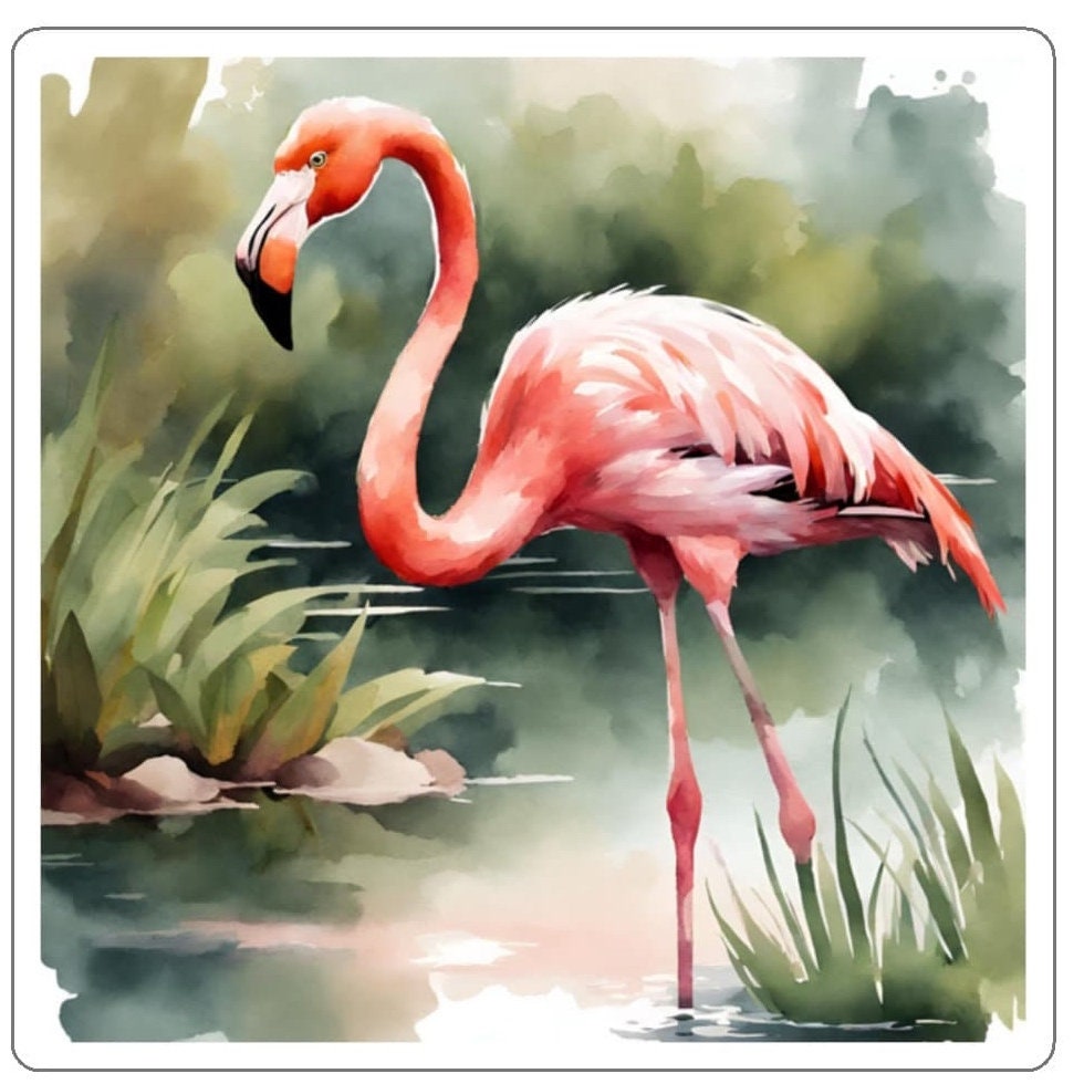 Flamingo Water Resistant Sticker, Vinyl Sticker, Animal Stickers, Cute Stickers, Matte Finish, Bird Stickers, Feathery Friends