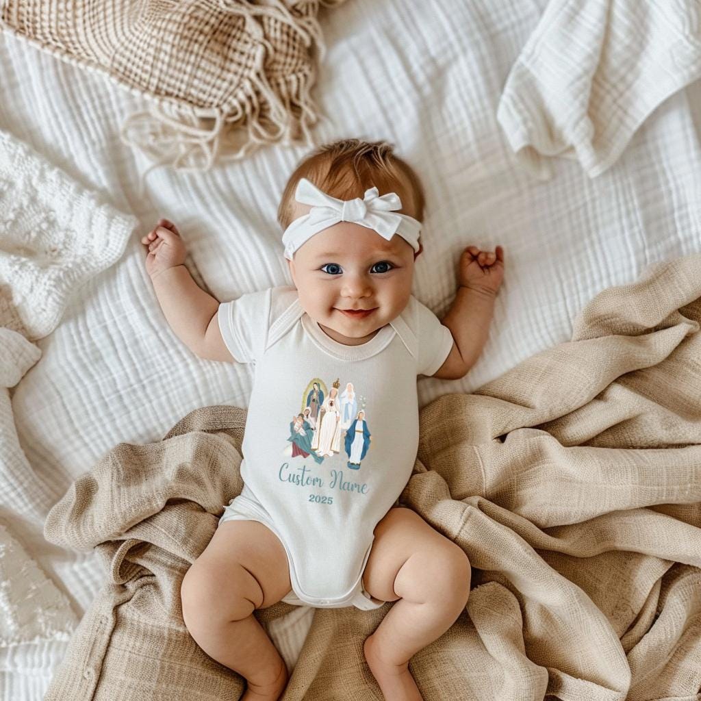 Custom Virgin Mary Infant Bodysuit, Personalized Marian Diaper Shirt, Our Lady of Fatima, Religious Infant One Piece, Baby Clothes, Baptism