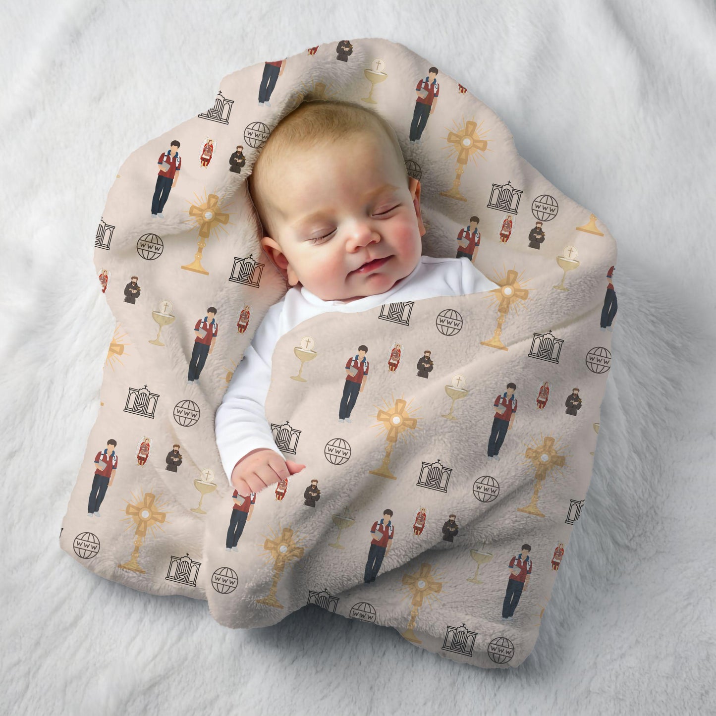 Blessed Carlo Acutis Blanket, Soft Winter Throw, Cozy Saints Blanket, Gift for Catholic Kids, Infant Wrap, Toddler Blanket