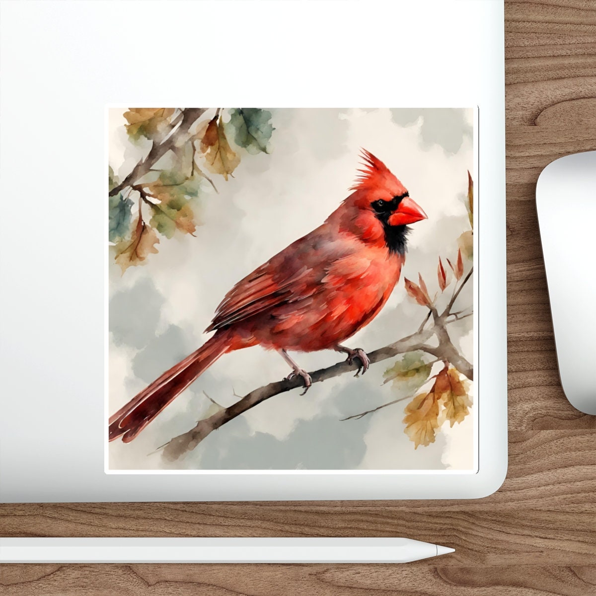 Cardinal Water Resistant Sticker, Durable and Weatherproof Sticker, Handmade Bird Sticker, Best Matte Finish Sticker, Bird Stickers