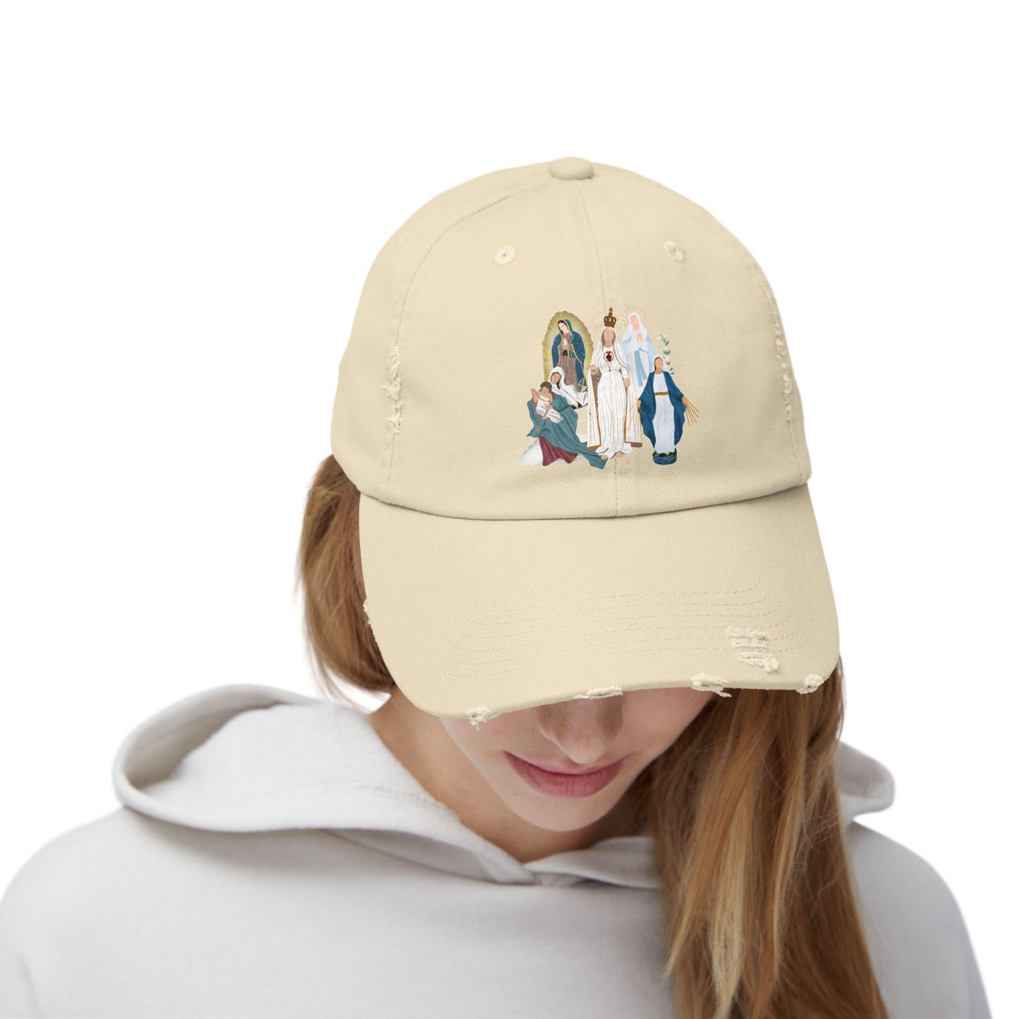 Distressed Cap, Marian Hat - Unisex Blessed Virgin Mary Headwear, Religious Baseball Cap, Christian Catholic Gift, Vintage Style Dad Hat