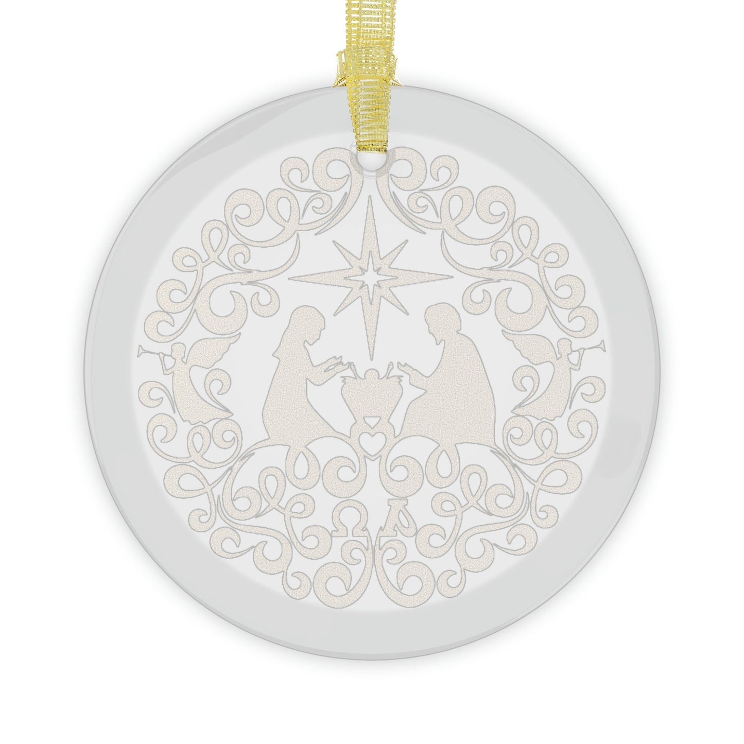 Gold Nativity Scene Glass Ornament, Nativity Christmas Ornaments, Catholic Gifts, Christian Ornament