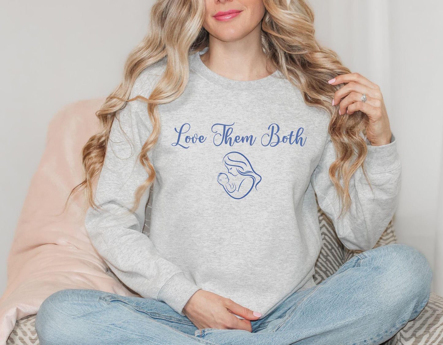 Pro-Life Crewneck Sweatshirt, Love Them Both Unisex Jumper, Life Affirming Pullover, Support Pregnancy, Gift for Activist, Pro-Life Top