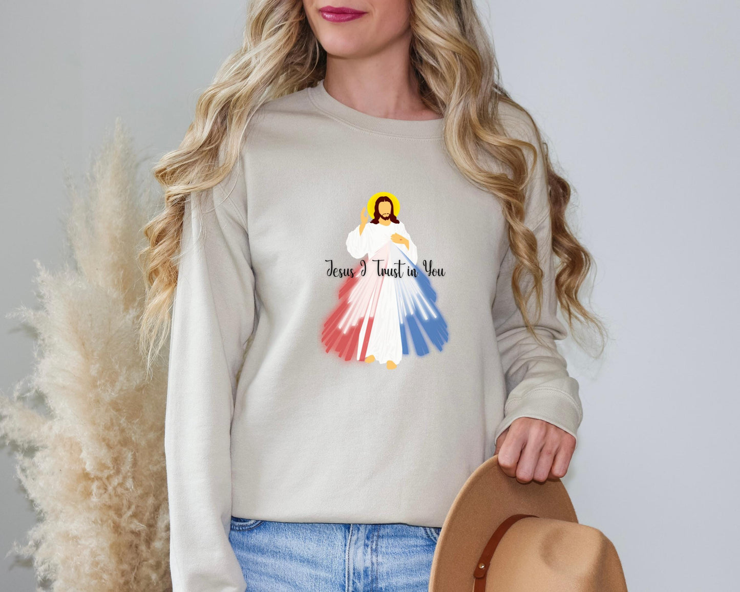 Divine Mercy Sweatshirt, Jesus I Trust in You Jumper, Catholic Crewneck, Unisex Christian Pullover, Catholic Gifts
