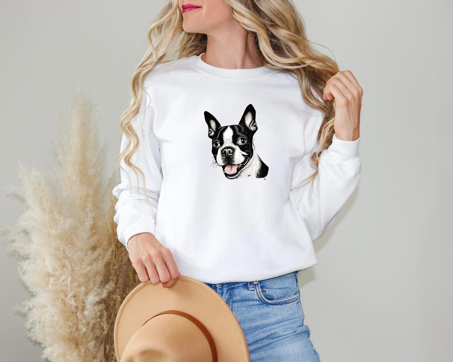 Boston Terrier Sweatshirt - Cute Dog Lover Crewneck Jumper, Pet Owner Gift, Animal Graphic Print, Cozy Pullover, Dog Mom Dad Apparel