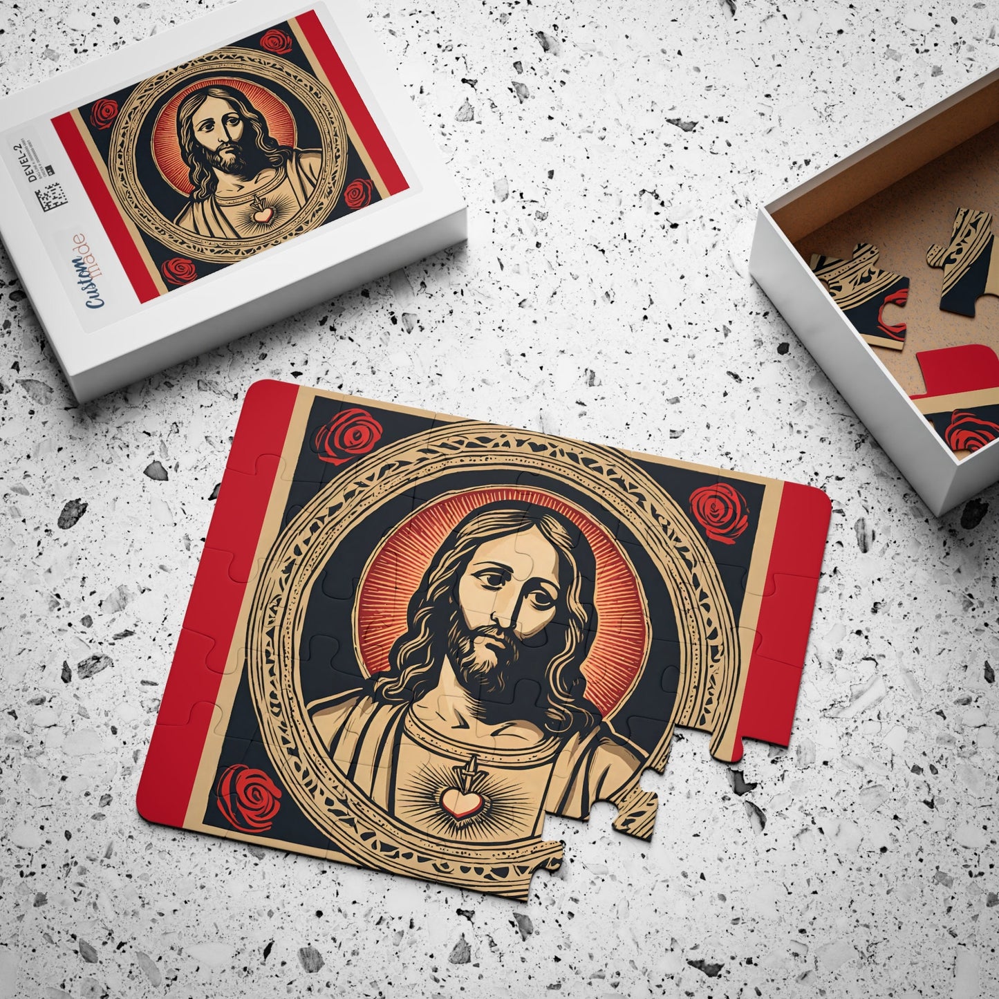 Vintage Sacred Heart Kids Puzzle, 30-Piece Children Jigsaw Puzzle, Catholic Gifts for Toddlers, Wholesome Family Game