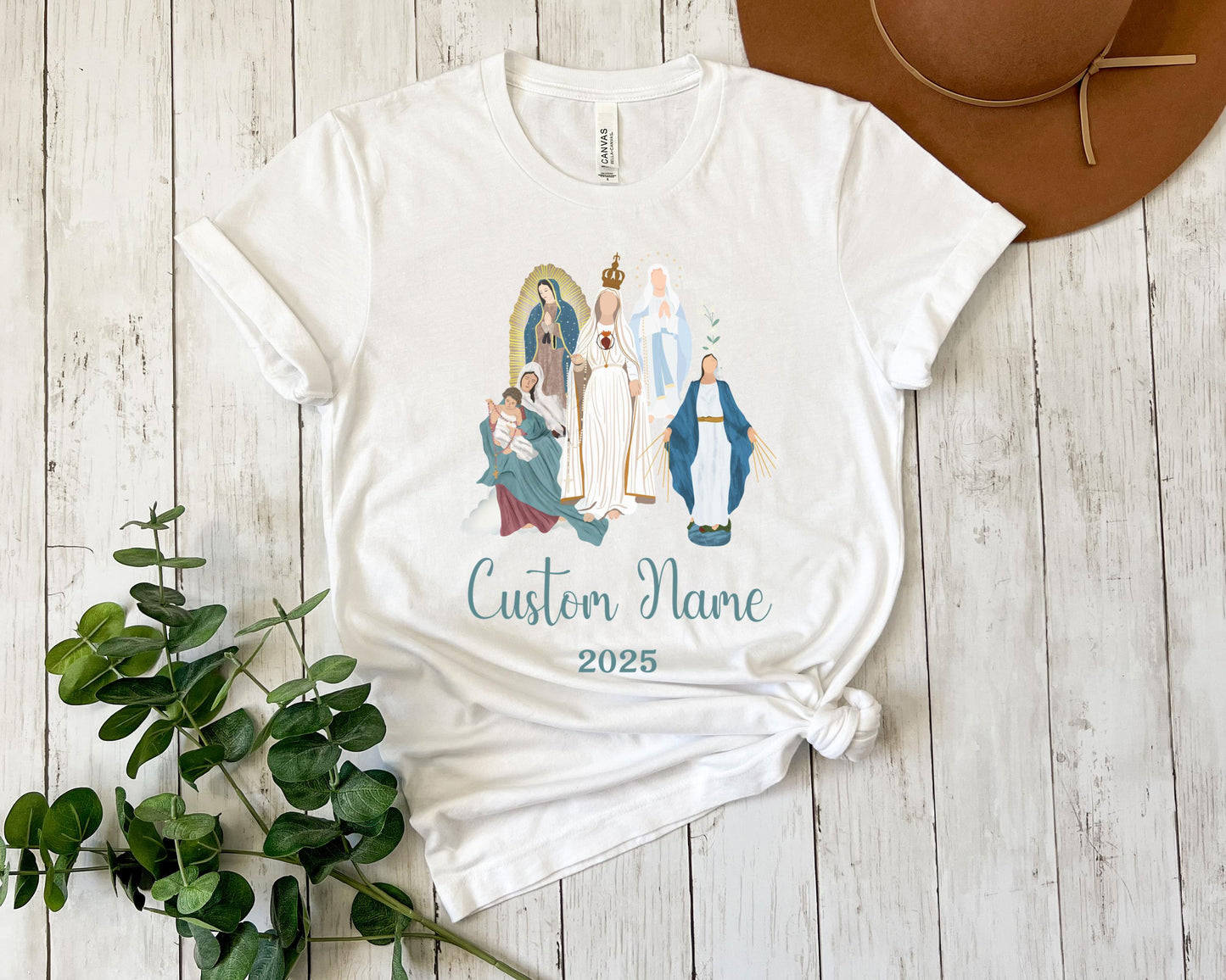 Personalized Catholic Baby Announcement Tee, Unisex Jersey Short Sleeve Shirt, Custom Virgin Mary, Baby Shower Gift, Marian Clothing