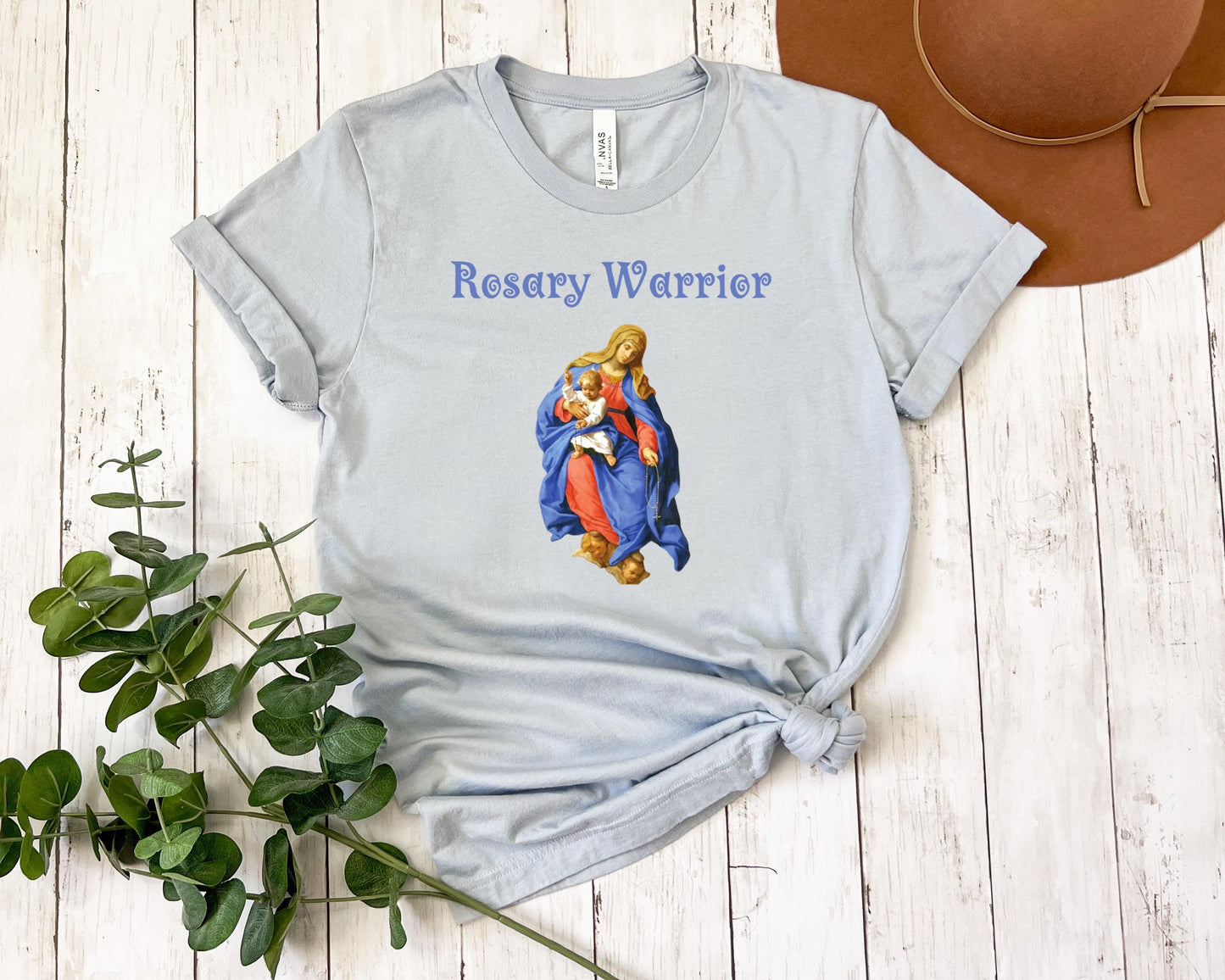 Virgin Mary Rosary Tee, Rosary Warrior Catholic T-Shirt, Marian Shirt, Catholic Apparel, Faith-Based Top, Catholic Gift