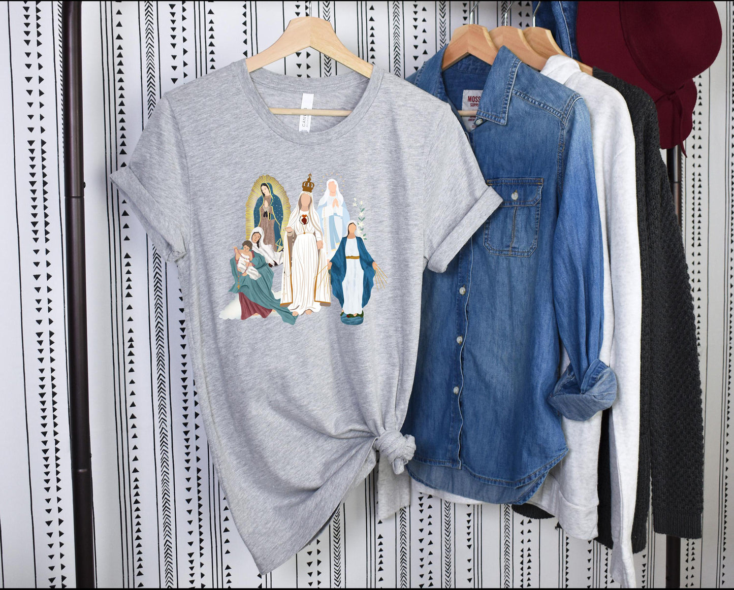 Blessed Virgin Mary Tee, Marian Medley T-Shirt, Our Lady of Fatima Top, Our Lady of Guadalupe Comfy T Shirt, Catholic Gifts