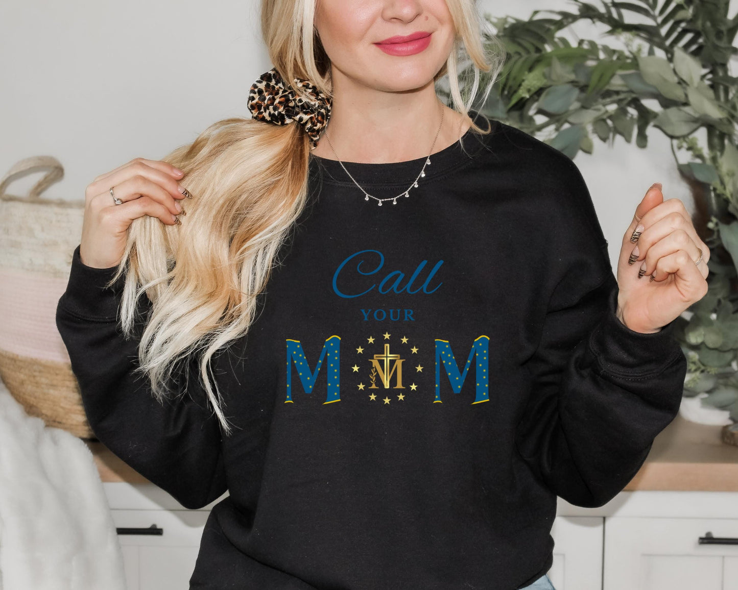 Blessed Virgin Mary Call Your Mother Sweatshirt, Unisex Catholic Top, Marian Cross Jumper, Catholic Mom Gift, Miraculous Medal Apparel