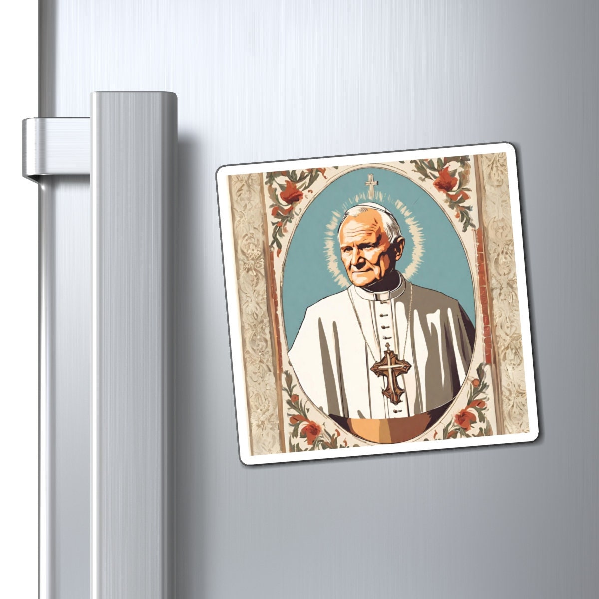 Saint John Paul II Fridge Magnet, Catholic Home Decor, Saints Refrigerator Magnet, Pope St JP2 Art