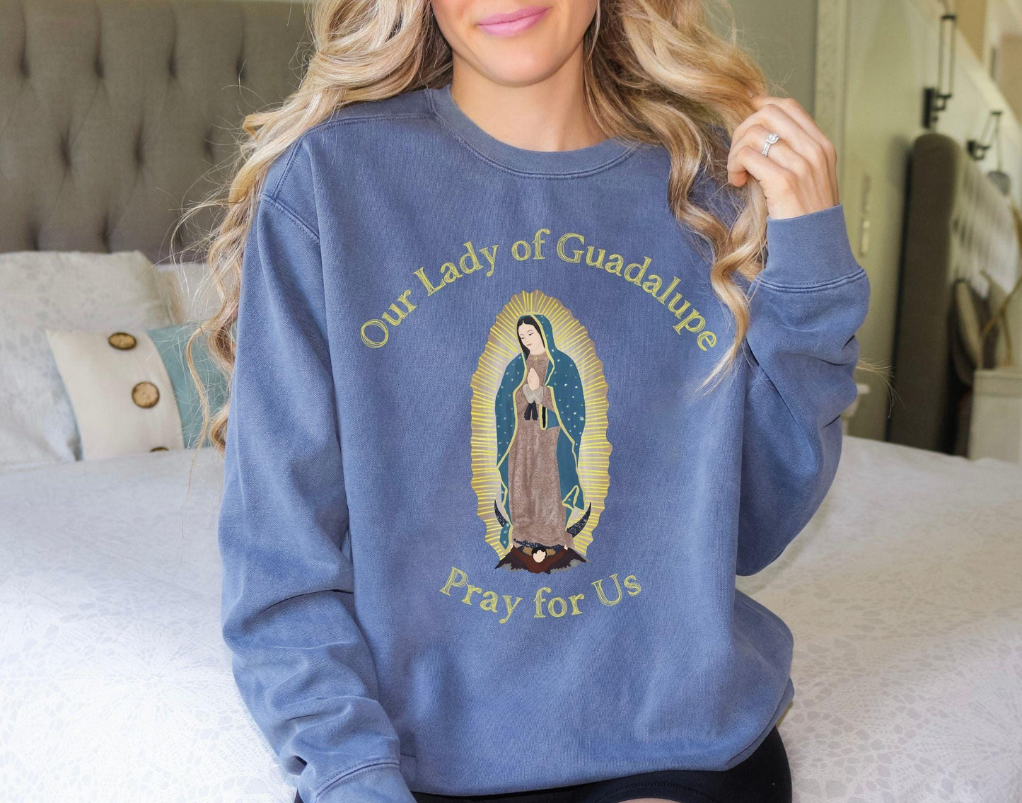 Our Lady of Guadalupe Comfort Colors Sweatshirt, Catholic Pullover, Virgin Mary Jumper, Catholic Gift, Virgen de Guadalupe, Mexican Catholic