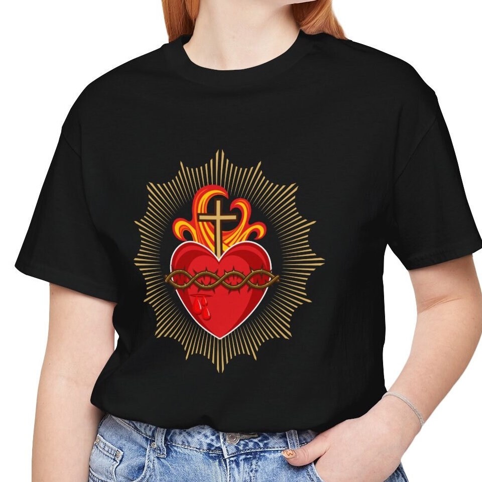 Catholic Sacred Heart of Jesus Tee, Sacred Heart T-Shirt, Sacred Heart Top, Comfy T Shirt, Catholic Gifts