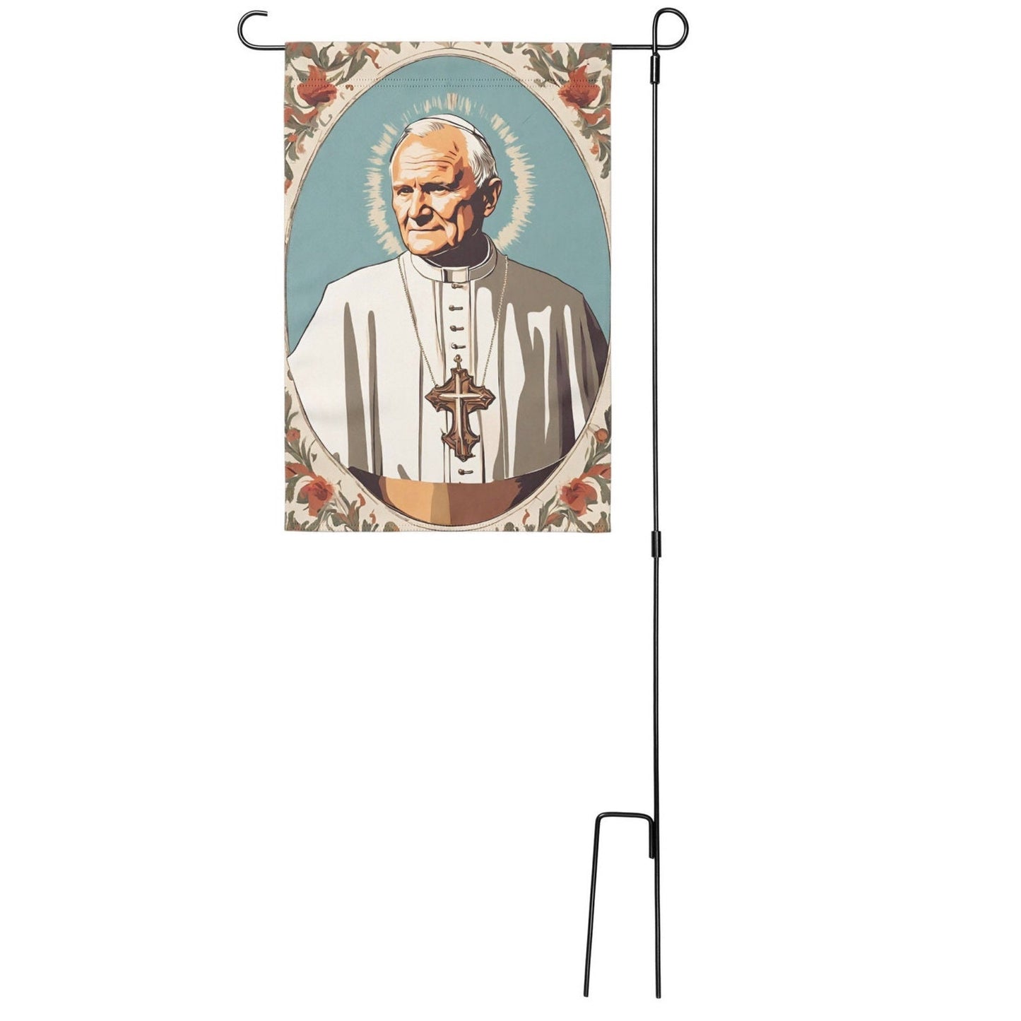 Saint Yard Flag, Saint John Paul II Catholic Outdoor Decor, St JPII Garden Flag, Catholic Outdoor Pennant, Saint Yard Flag