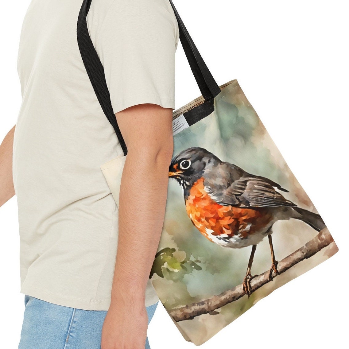 American Robin Tote Bag, Bird Totes, Watercolor Style Daily Bag, Canvas Tote Bag, Totes for Moms, Bird Lover Gifts, Gifts for Kids