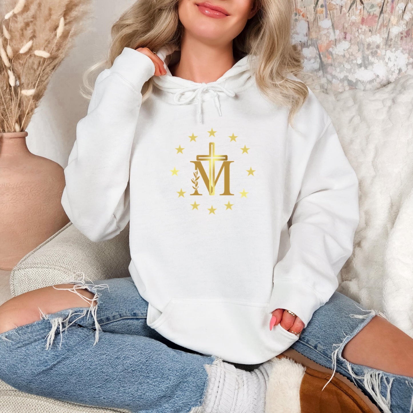 Marian Cross Hoodie, Blessed Virgin Mary Jumper - Unisex Sweatshirt, Catholic Sweatshirt, Religious Hoodie, Cozy Apparel, Catholic Gift
