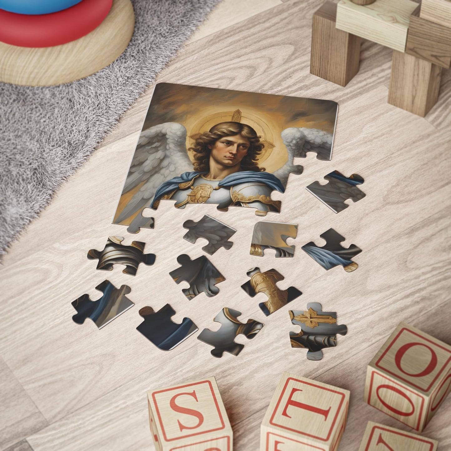 Saint Michael the Archangel Kids Puzzle, Religious Jigsaw Toy for Children, Catholic Gift, 30-Piece Educational Game, Christian Guardian
