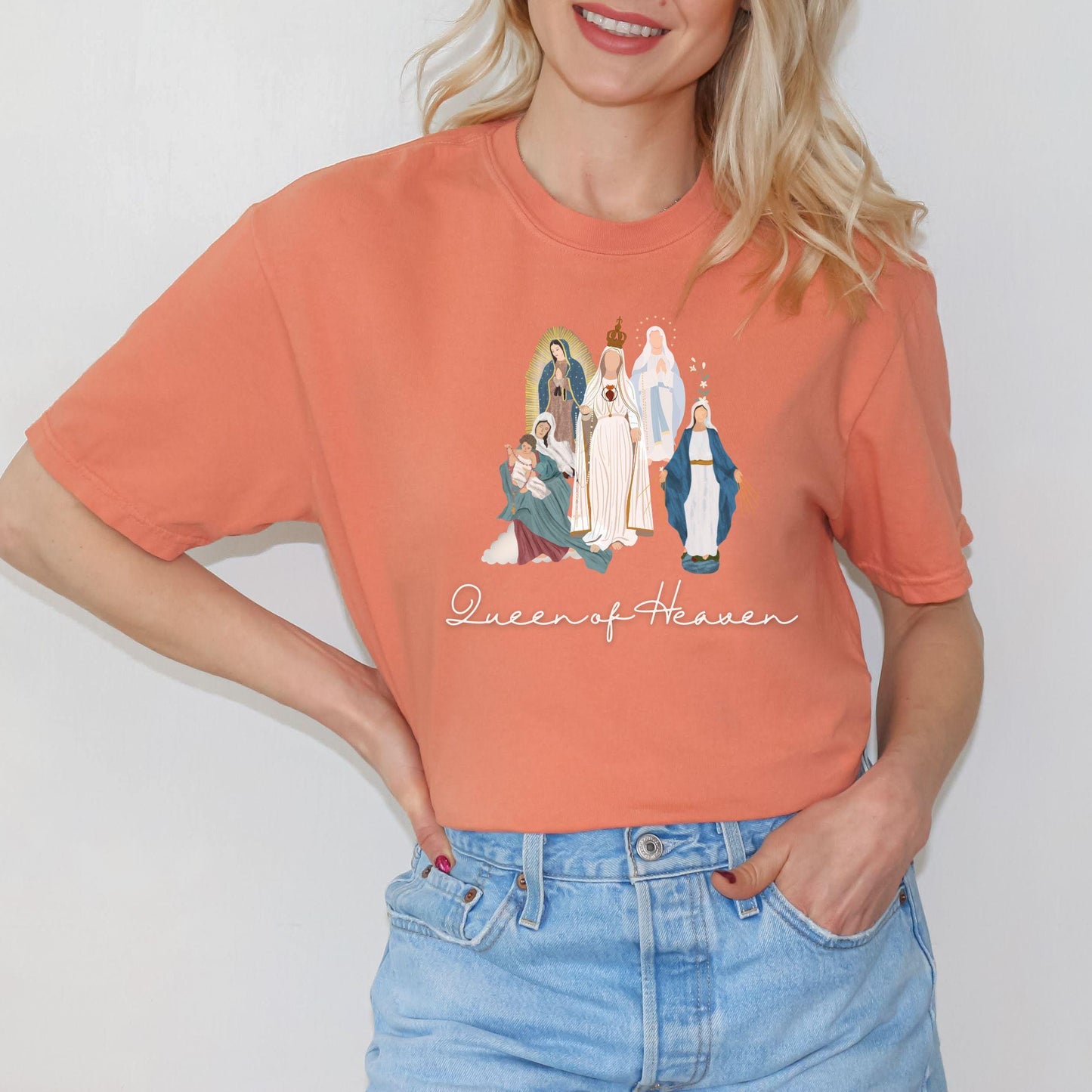 Queen of Heaven Catholic Shirt, Comfort Colors Tee, Catholic Women Gifts, Marian Catholic T-Shirt, Blessed Mother Top, Our Lady of Guadalupe
