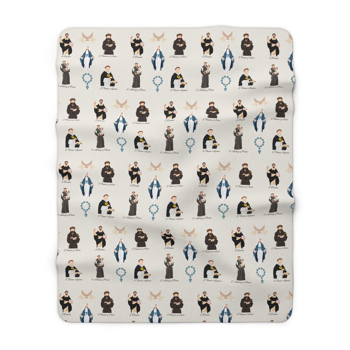 Catholic Saints Sherpa Fleece Blanket, Extra Warm Throw for Catholics, Featuring Saint Dominic, St Thomas Aquinas, Saint Anthony, St Francis