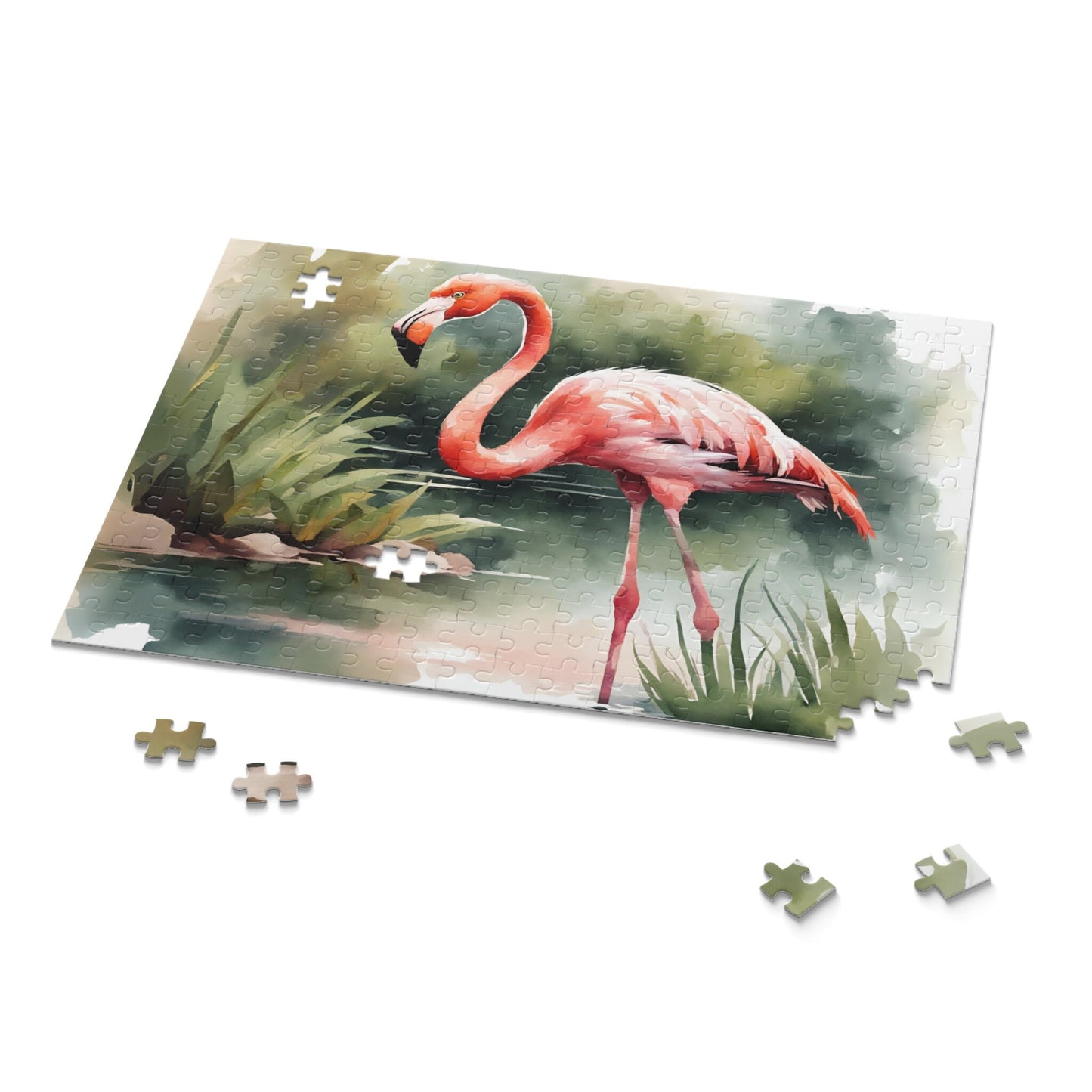 Pink Flamingo Bird Puzzle, Watercolor Jigsaw Puzzle, Catholic Games for Kids, Wholesome Family Activity