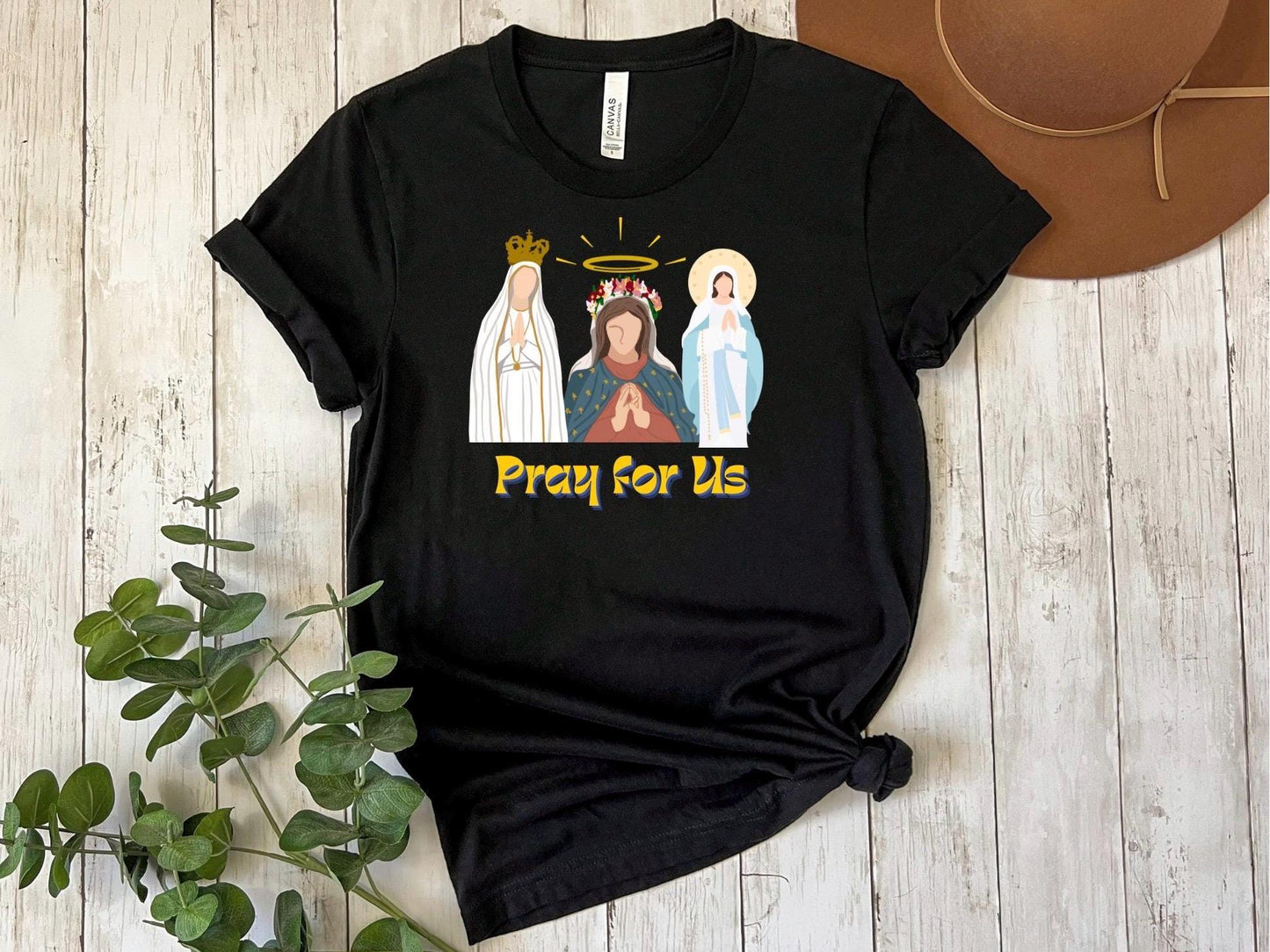 Blessed Virgin Mary T-Shirt, Marian Pray for Us T Shirt, Catholic Tee, Religious Shirt, Christian Apparel, Faith Gift for Him/Her