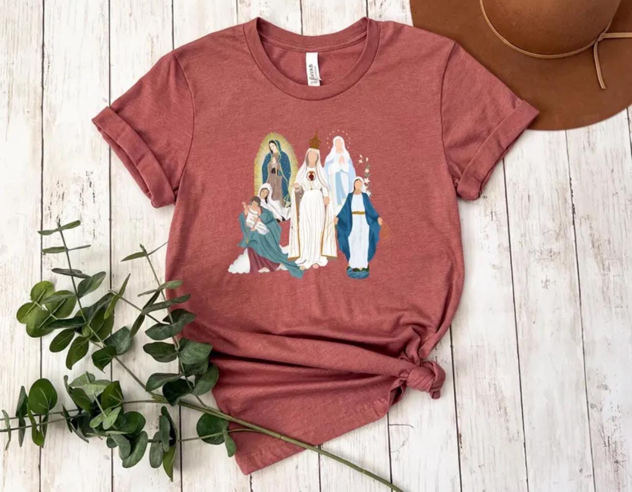 Blessed Virgin Mary Tee, Marian Medley T-Shirt, Our Lady of Fatima Top, Our Lady of Guadalupe Comfy T Shirt, Catholic Gifts