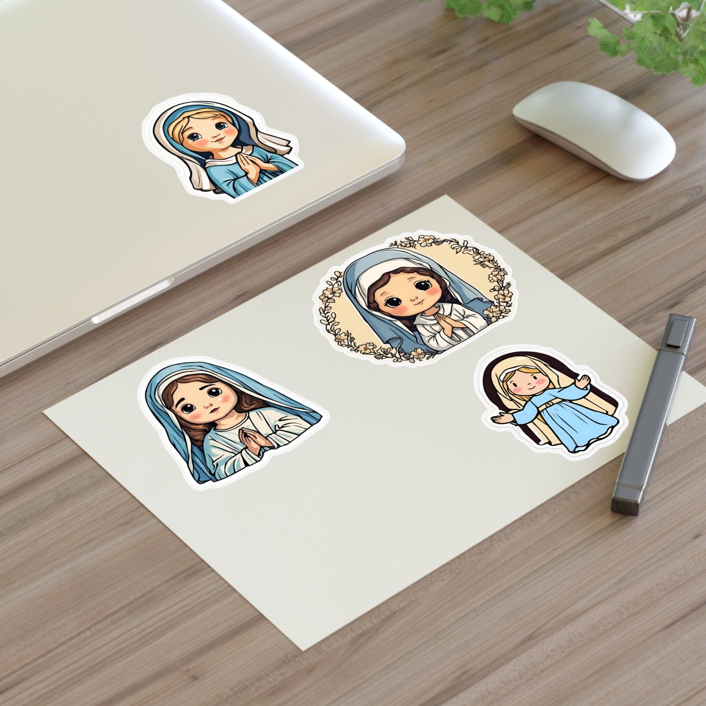 Set of 4 Virgin Mary Vinyl Stickers, Catholic Sticker Sheet for Kids, Marian Stationary, Catholic Crafts, First Communion Gifts