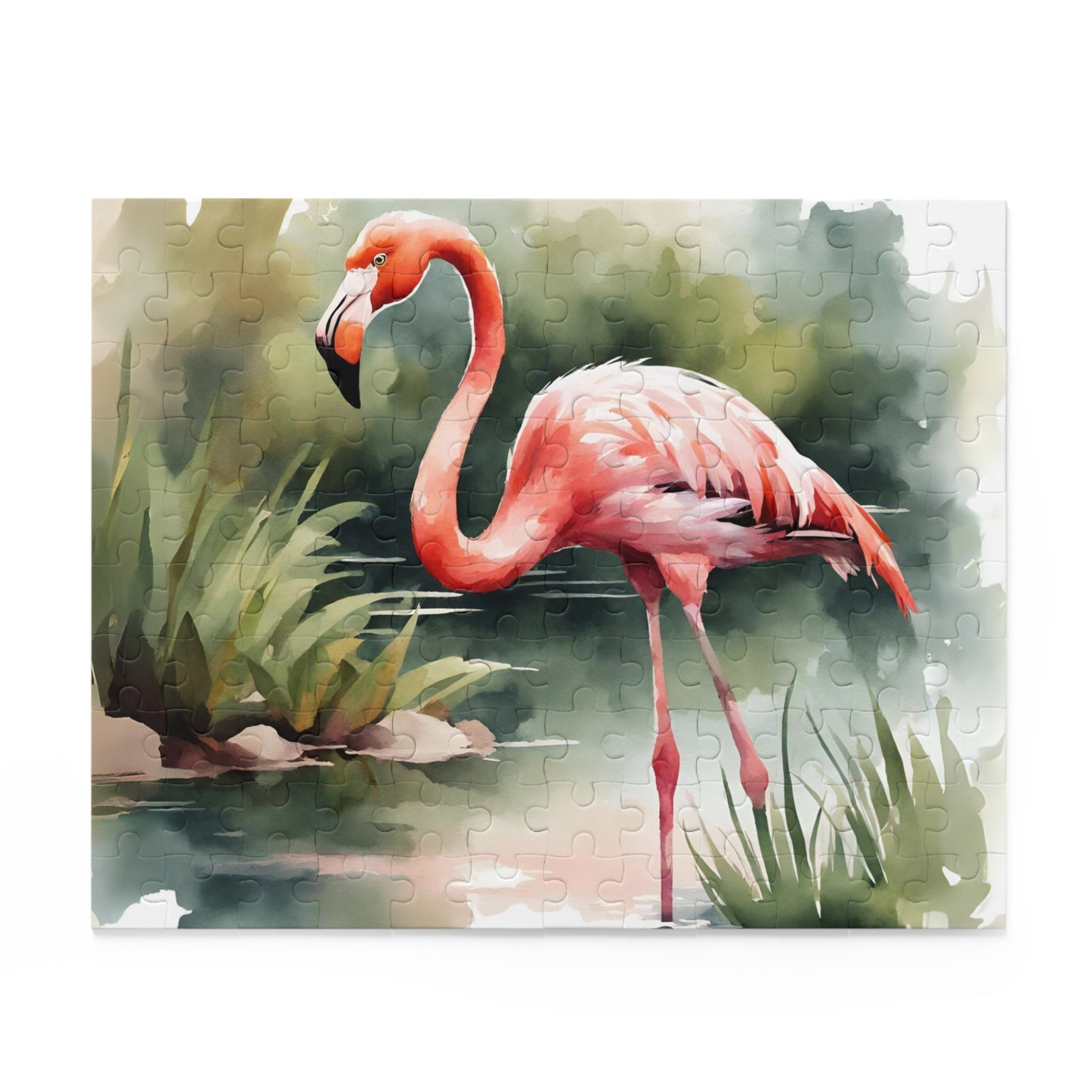 Pink Flamingo Bird Puzzle, Watercolor Jigsaw Puzzle, Catholic Games for Kids, Wholesome Family Activity