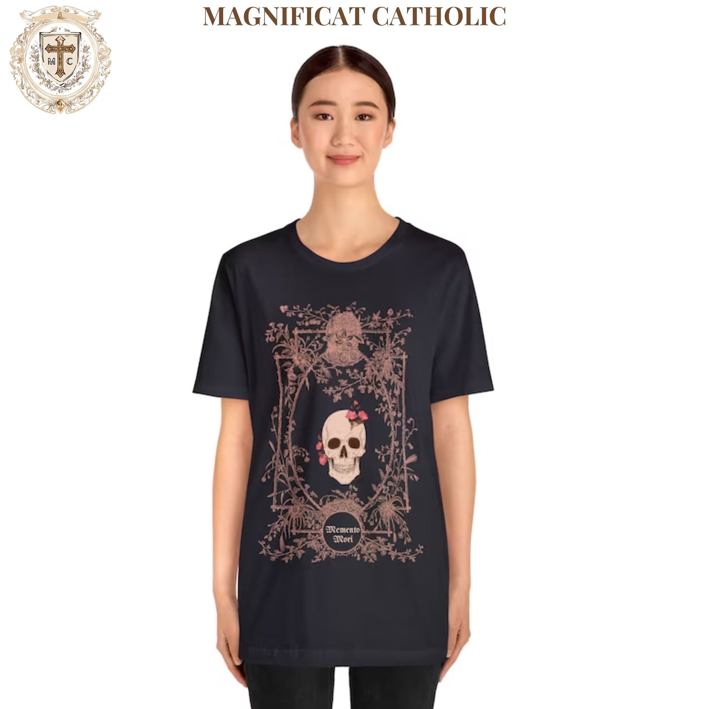Magnificat Catholic Memento Mori Tee, Graphic Catholic T-Shirt, Skull Shirt