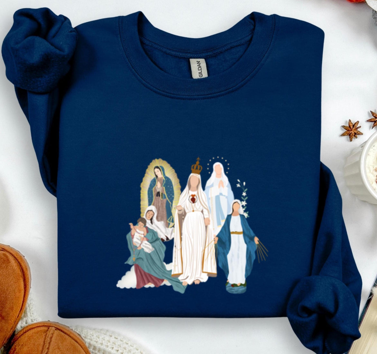 Blessed Virgin Mary Sweatshirt, Our Lady of Guadalupe Cozy Top, Our Lady of Fatima Jumper, Marian Medley Crewneck Sweatshirt