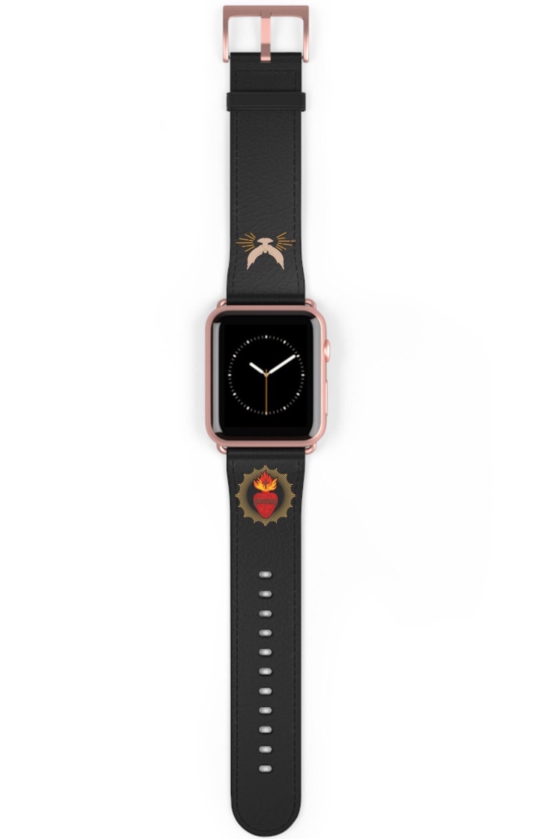 Black Sacred Heart AppleWatch Band Series 9/8/7/6/5/4/3/2/1/SE/Ultra, Apple WatchBand 38mm, Apple WatchBand 42mm, Catholic Gift