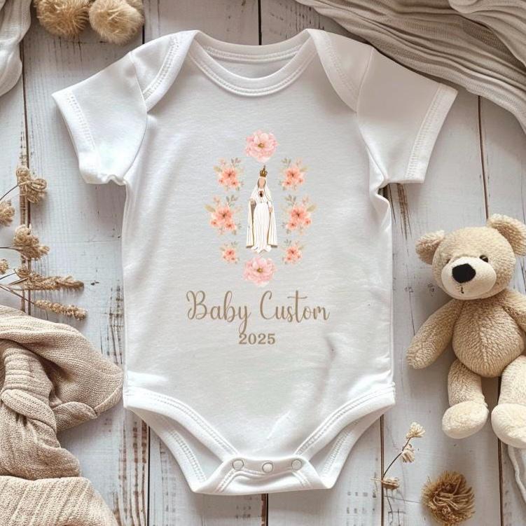 Personalized Virgin Mary Infant Bodysuit, Custom Marian Diaper Shirt, Our Lady of Fatima, Religious Infant One Piece, Baby Clothes, Baptism