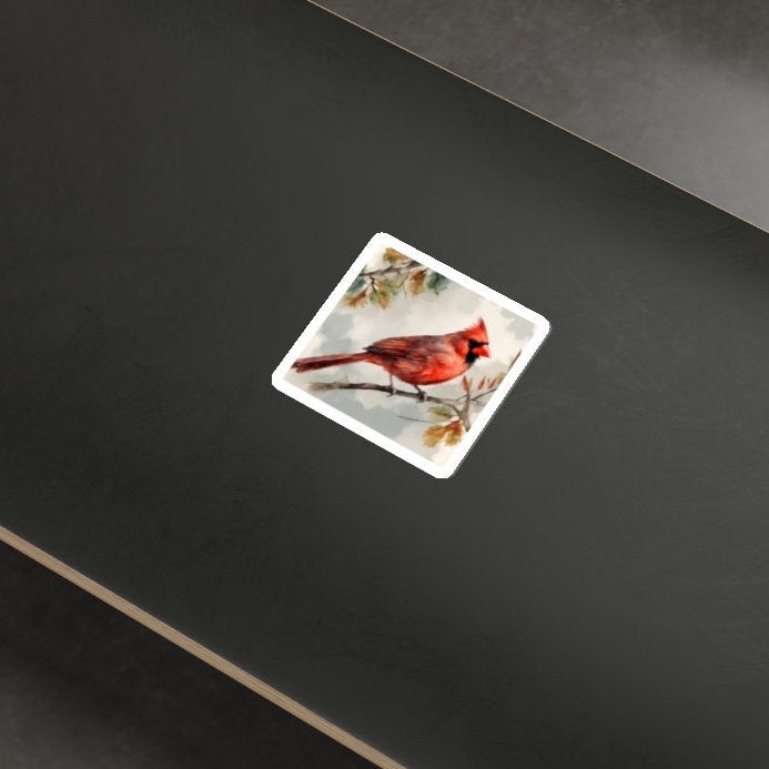 Cardinal Water Resistant Sticker, Durable and Weatherproof Sticker, Handmade Bird Sticker, Best Matte Finish Sticker, Bird Stickers