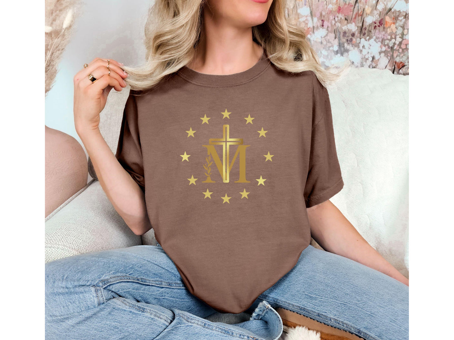 Marian Cross Comfort Colors T-Shirt, Blessed Virgin Mary Shirt - Unisex Tee, Catholic Apparel, Graphic Tee, Catholic Gift, Inspirational