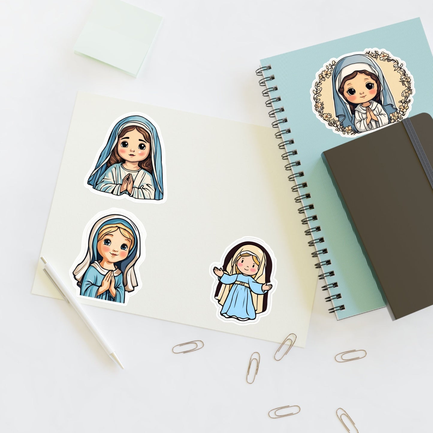 Set of 4 Virgin Mary Vinyl Stickers, Catholic Sticker Sheet for Kids, Marian Stationary, Catholic Crafts, First Communion Gifts