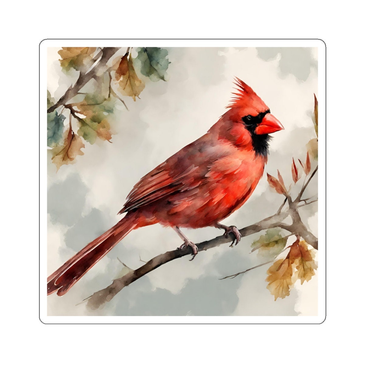Cardinal Water Resistant Sticker, Durable and Weatherproof Sticker, Handmade Bird Sticker, Best Matte Finish Sticker, Bird Stickers