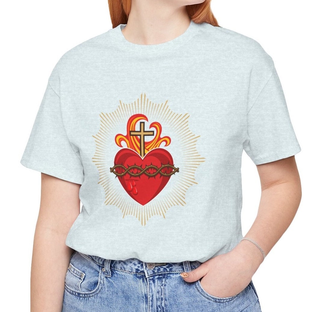 Catholic Sacred Heart of Jesus Tee, Sacred Heart T-Shirt, Sacred Heart Top, Comfy T Shirt, Catholic Gifts