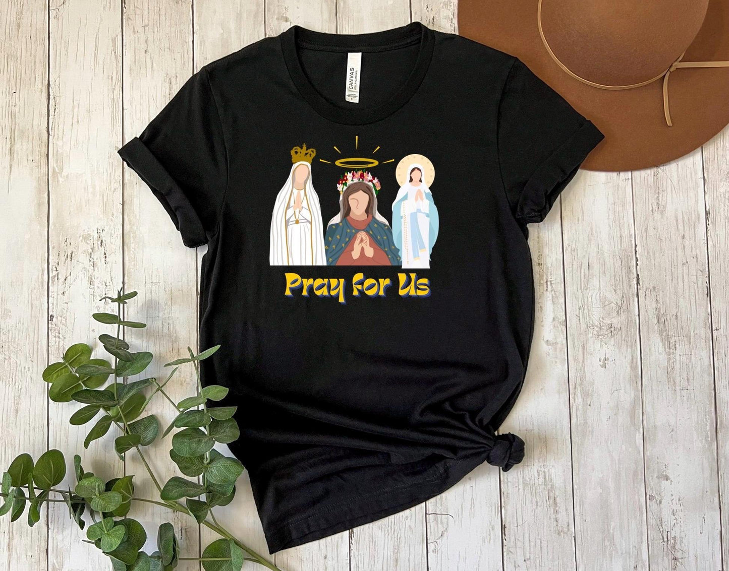 Blessed Virgin Mary T-Shirt, Marian Pray for Us T Shirt, Catholic Tee, Religious Shirt, Christian Apparel, Faith Gift for Him/Her
