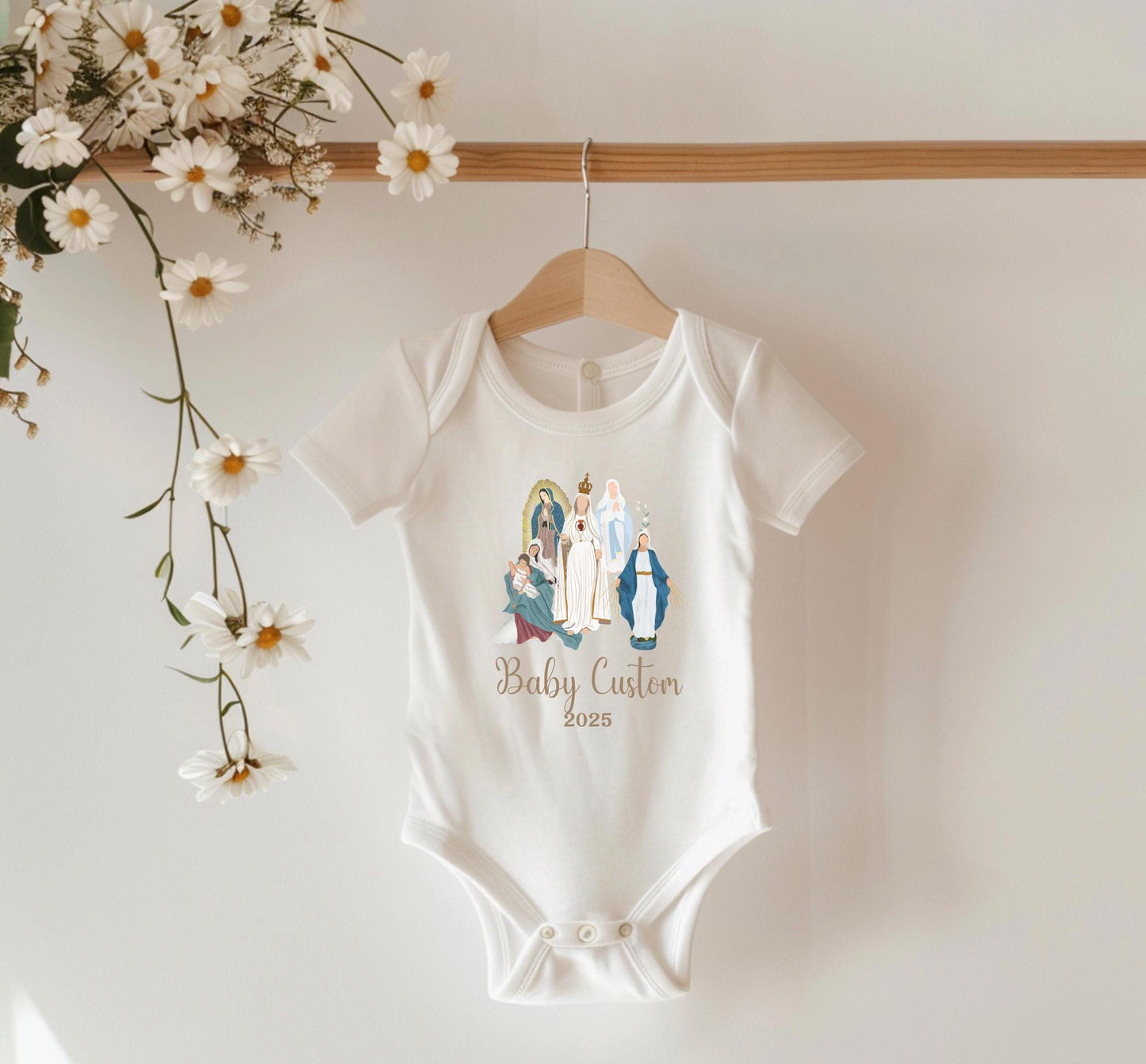 Personalized Virgin Mary Infant Bodysuit, Custom Marian Diaper Shirt, Our Lady of Fatima, Religious Infant One Piece, Baby Clothes, Baptism