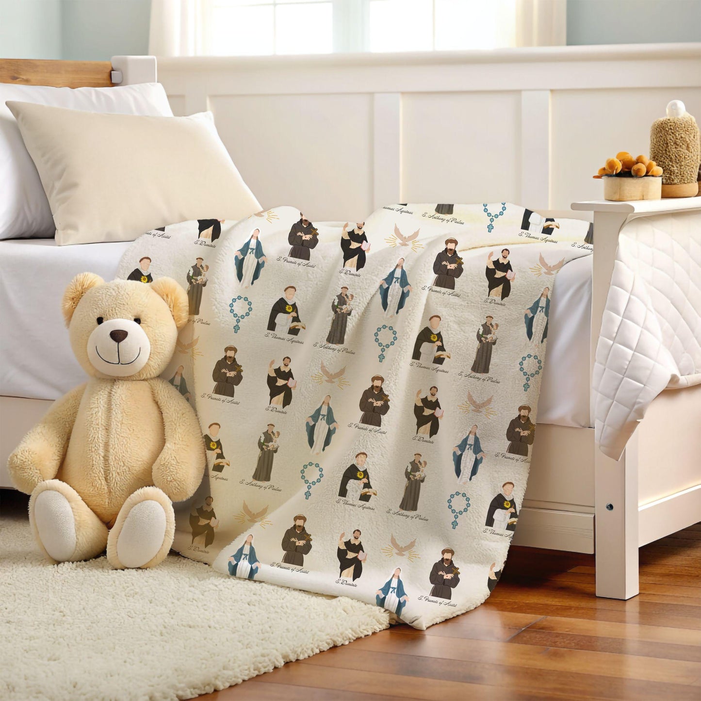 Catholic Saints Blanket, Soft Winter Throw, Cozy Saints Blanket, Catholic Gift for Kids, Super Soft Blanket, Velveteen Blanket for Mom