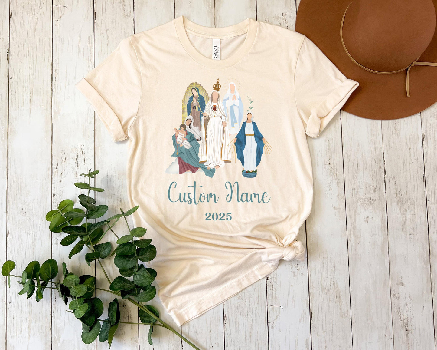 Personalized Catholic Baby Announcement Tee, Unisex Jersey Short Sleeve Shirt, Custom Virgin Mary, Baby Shower Gift, Marian Clothing