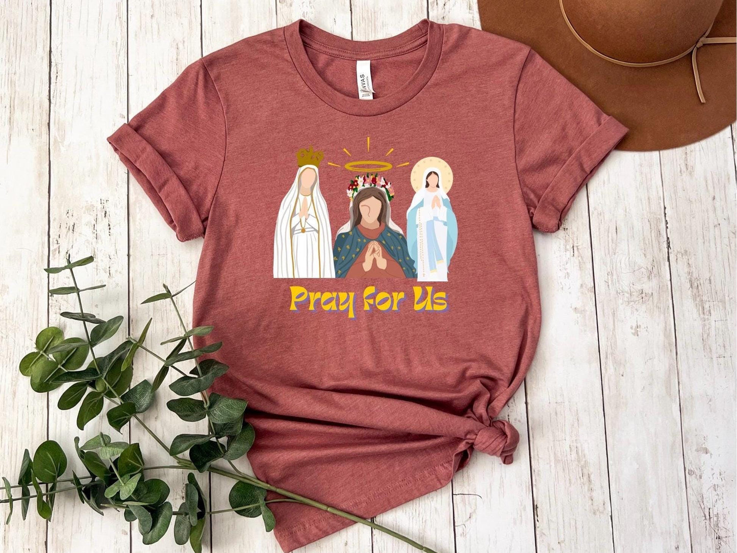 Blessed Virgin Mary T-Shirt, Marian Pray for Us T Shirt, Catholic Tee, Religious Shirt, Christian Apparel, Faith Gift for Him/Her