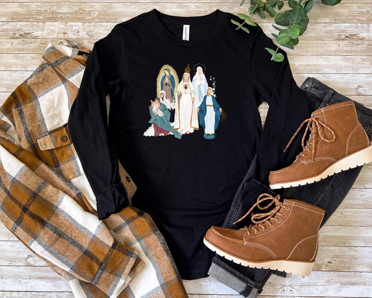Blessed Virgin Mary Long Sleeve Tee, Marian Medley Shirt, Our Lady of Fatima Top, Our Lady of Guadalupe Long Sleeve T Shirt, Catholic Gifts