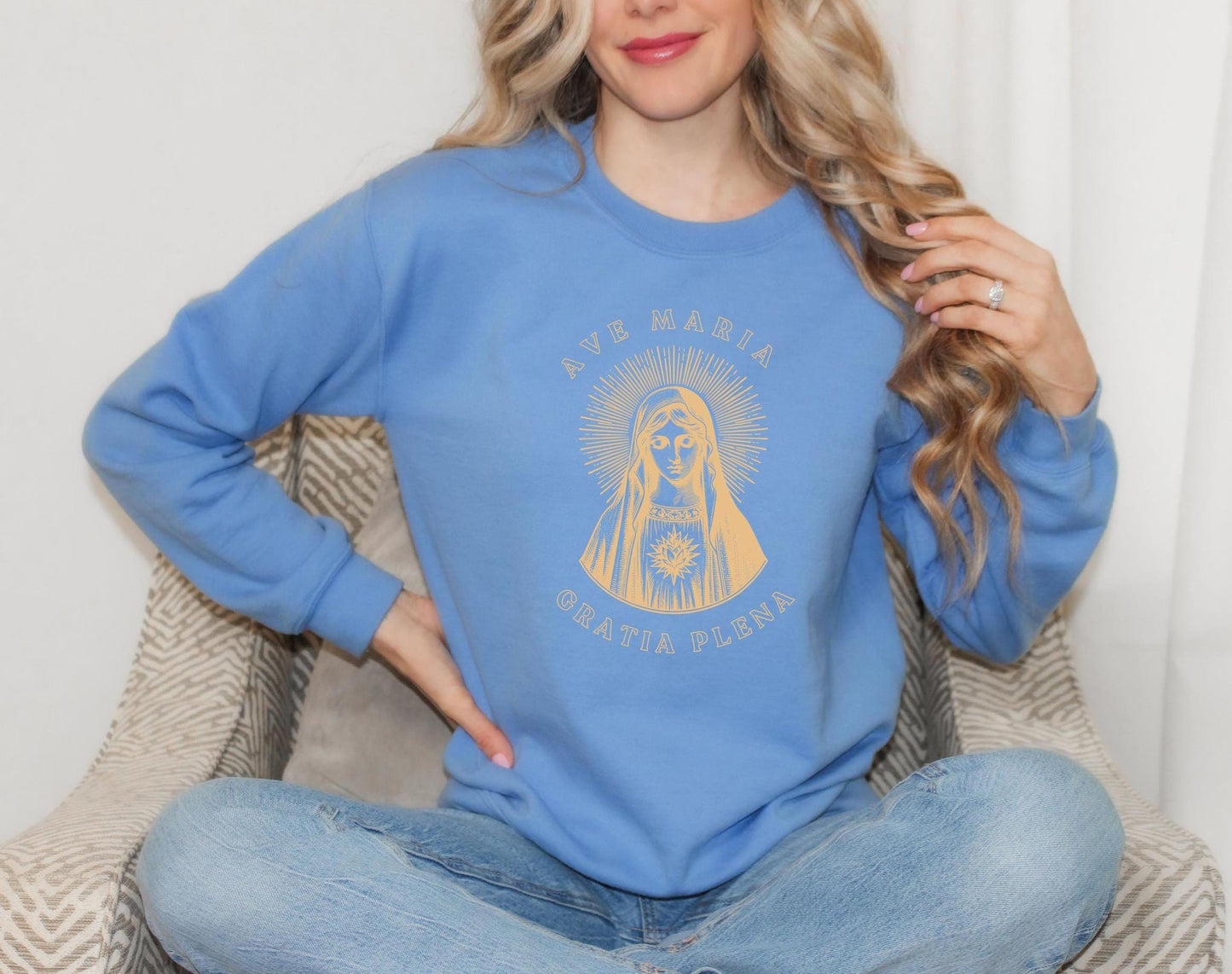 Ave Maria Virgin Mary Sweatshirt, Catholic Crewneck Jumper, Catholic Sweatshirt, Blessed Mother Sweatshirt, Catholic Mom Gift
